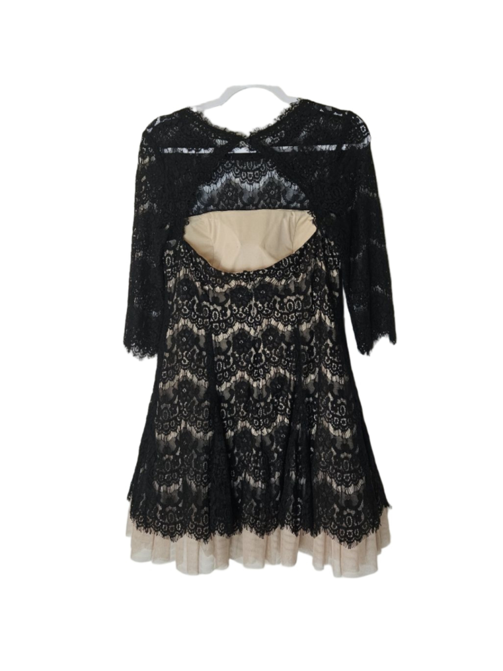 Betsy & Adam Lace Tulle Mini Dress 12P Black Tan Cocktail A-line Party - Picture 2 of 11